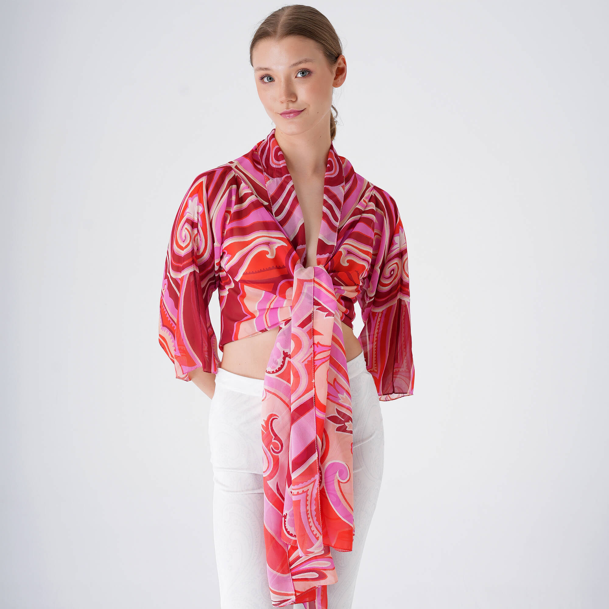 Etro - Pink&Red Silk Asymmetric Top Pareo